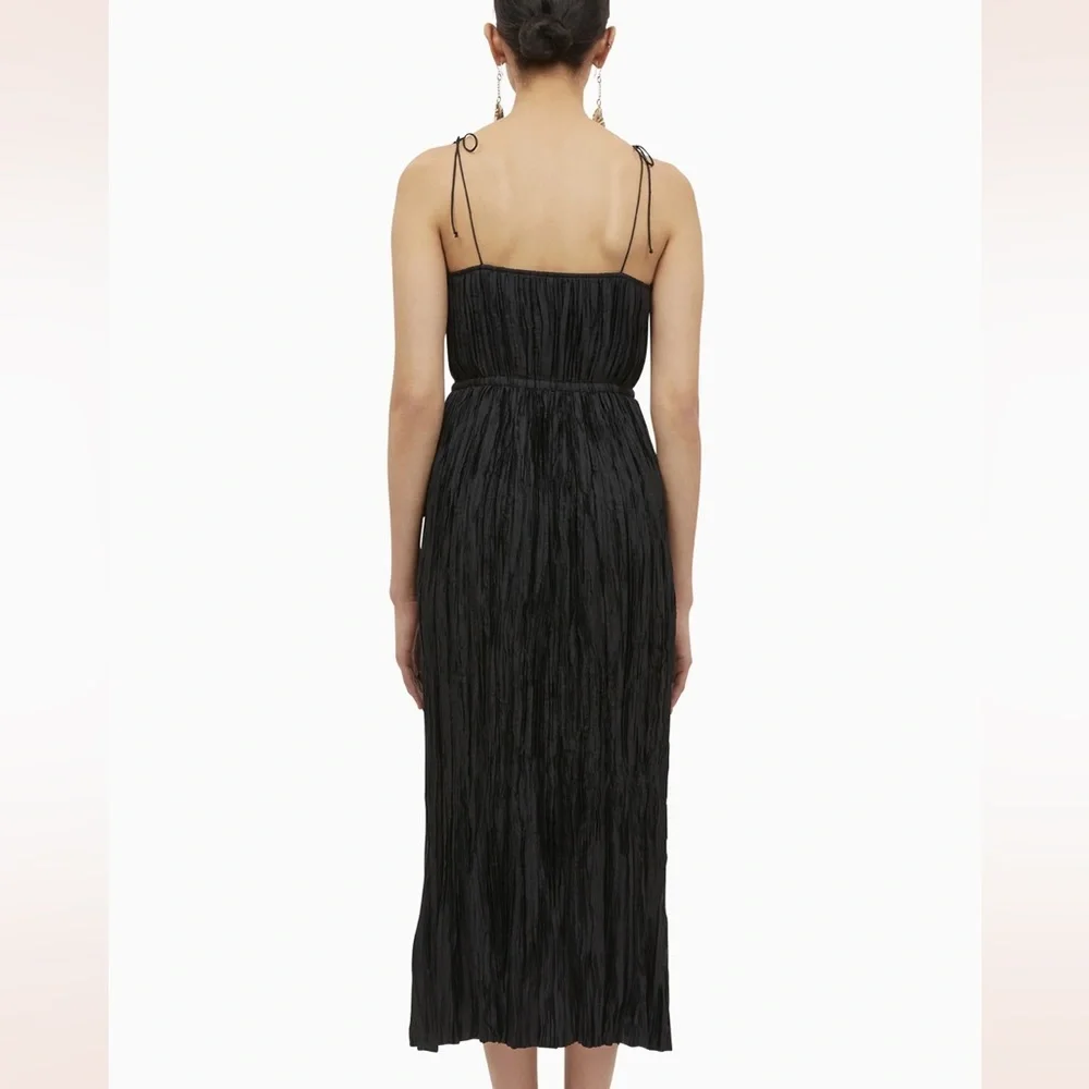 Ulla Johnson Orla Plisse sz 6 in Noir Black spaghetti tie strap Crinkle Dress - Picture 3 of 11